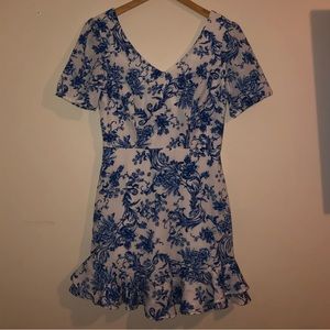 City Studio Puff Sleeve Blue And White Floral Print Dress Size 7